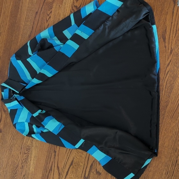 Trench Coat Vesti Striped Blue/ Black/Green Button Front Striped Rainwear Sz 6 - Picture 8 of 10